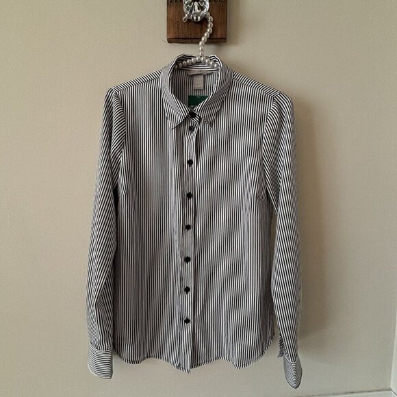 NWT H&M Womens Size XS White Black Stripe Blouse Long Sleeve - Picture 1 of 4